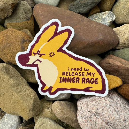 Bug the Corgi "inner rage" Vinyl Sticker